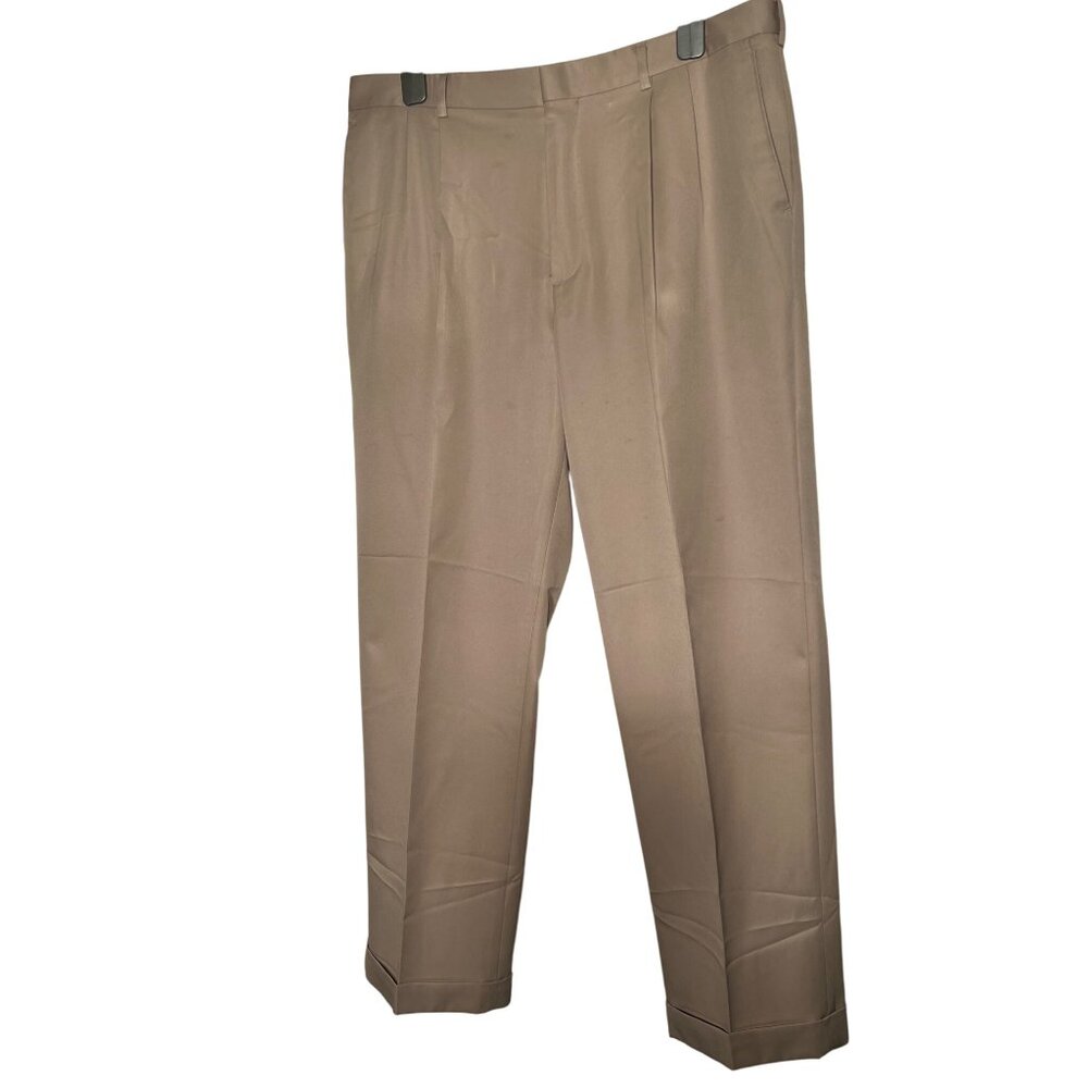 Perry Ellis Portfolio Pleated Dress Pants Khaki Beige Classic Fit  Size 36x32